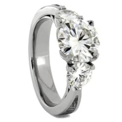 Large Three Stone Moissanite Ring With Matching Band, Bridal Set -Johan Jewelry Shop 5012E b61beb51 405d 492b ab45 cdac7e3e4fda