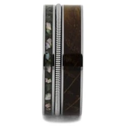 Guitar String Ring With Whiskey Barrel Oak Wood & Abalone -Johan Jewelry Shop 5041 1E