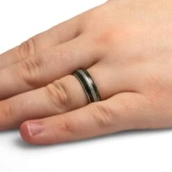 Green Jade And Meteorite Wedding Band -Johan Jewelry Shop 5044Handshot