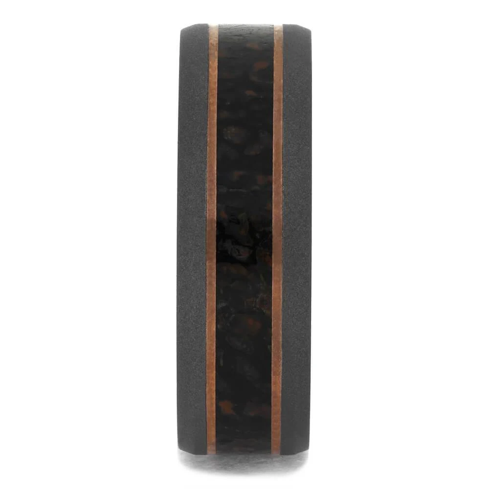 Dinosaur Bone Men's Wedding Band With Copper Pinstripes 5 Dinosaur Bone Men's Wedding Band With Copper Pinstripes - Image 3