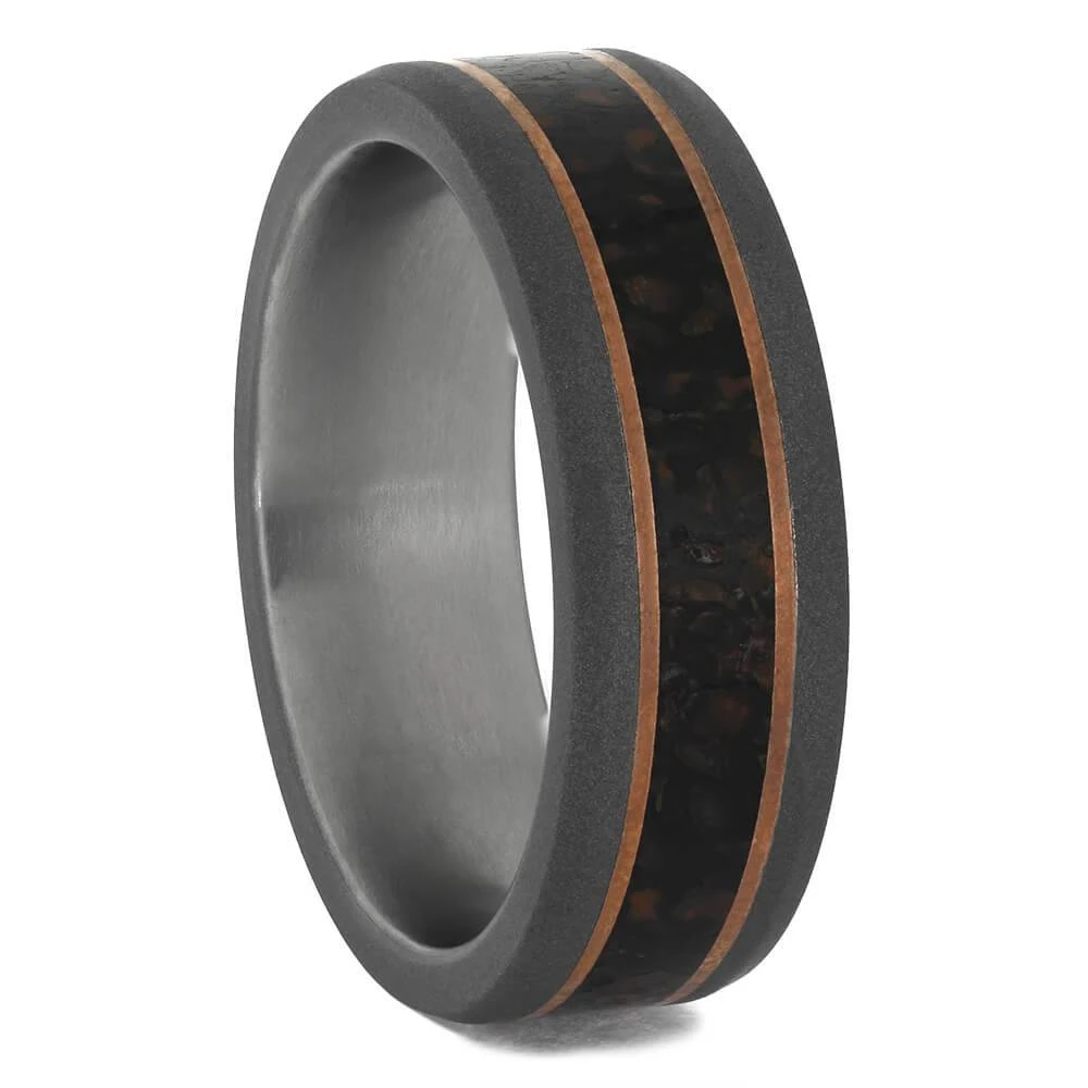 Dinosaur Bone Men's Wedding Band With Copper Pinstripes 4 Dinosaur Bone Men's Wedding Band With Copper Pinstripes - Image 2