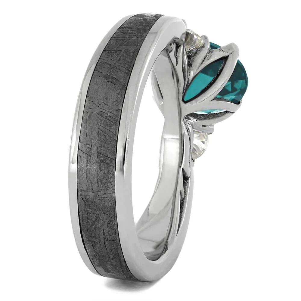 Oval Cut Engagement Ring With Meteorite Inlays 6 Oval Cut Engagement Ring With Meteorite Inlays - Image 4