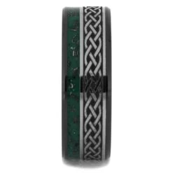 Green Stardust Men's Wedding Band With Celtic Engraving -Johan Jewelry Shop 5171 1E