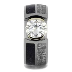 Blue Goldstone & Meteorite Ring With Faux Tension Set Stone -Johan Jewelry Shop 5175 1ET MET