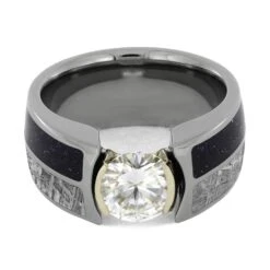 Blue Goldstone & Meteorite Ring With Faux Tension Set Stone -Johan Jewelry Shop 5175 4ET MET