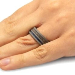 Men's Wedding Band With Dinosaur Bone & Sea Glass -Johan Jewelry Shop 5189Handshot