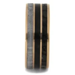 Solid Gold Wedding Band With Green Jade & Fossil -Johan Jewelry Shop 5208 1E