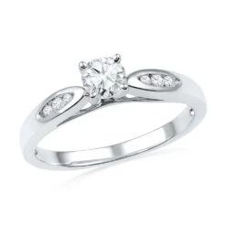 Diamond 4 Prong Engagement Ring With Accented Band