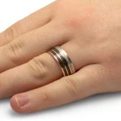 Solid Gold Wedding Band With Green Jade & Fossil -Johan Jewelry Shop 5208Handshot