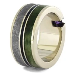 Men's Wedding Ring With Meteorite & Colored Woods 9 Men's Wedding Ring With Meteorite & Colored Woods -Johan Jewelry Shop 5219 2E