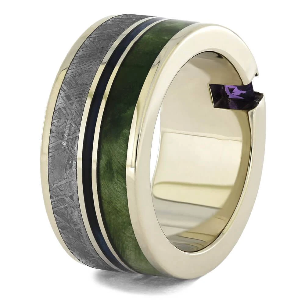Men's Wedding Ring With Meteorite & Colored Woods 6 Men's Wedding Ring With Meteorite & Colored Woods - Image 4