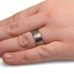 Double Birthstone Wedding Band With Meteorite -Johan Jewelry Shop 5274Handshot