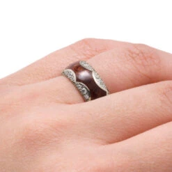 Unique Diamond Wedding Band, Gold Ring With Mesquite Burl Wood -Johan Jewelry Shop 529d57a2c8a2574c075fadccc0fb7933