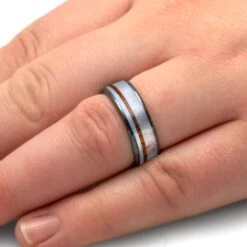 Walnut Wood And Deer Antler Wedding Band In Black Ceramic 13 Walnut Wood And Deer Antler Wedding Band In Black Ceramic -Johan Jewelry Shop 5361Handshot