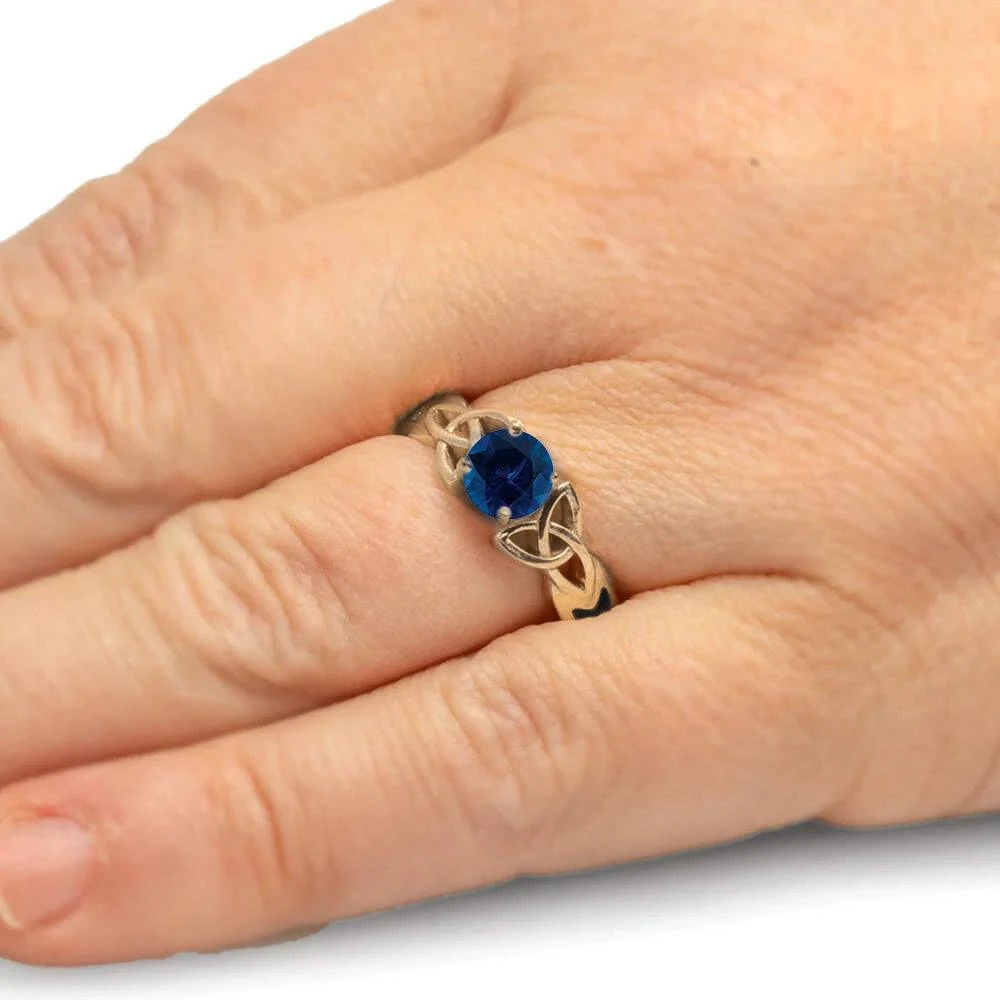 Wooden Celtic Engagement Ring With Trinity Knots And Dark Blue Sapphire 9 Wooden Celtic Engagement Ring With Trinity Knots And Dark Blue Sapphire - Image 7