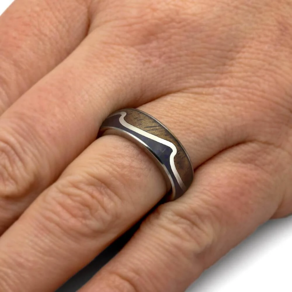 Wavy Wedding Band With Crushed Lapis And Koa Wood 8 Wavy Wedding Band With Crushed Lapis And Koa Wood - Image 6