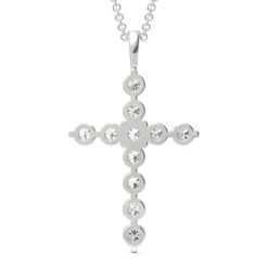 Moissanite Cross Necklace By Charles & Colvard In White Gold -Johan Jewelry Shop 549307 3a 201809260000