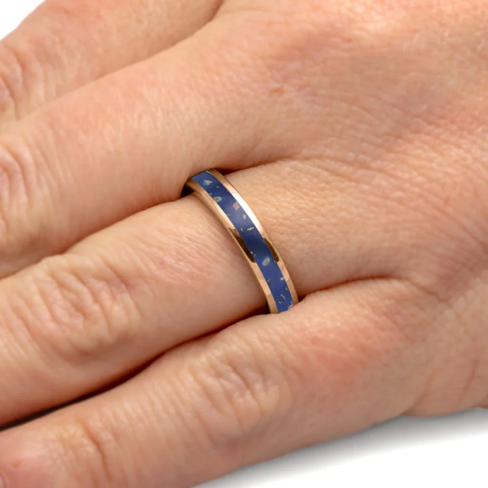 Rose Gold And Blue Opal Stardust Wedding Band For Women 8 Rose Gold And Blue Opal Stardust Wedding Band For Women - Image 6