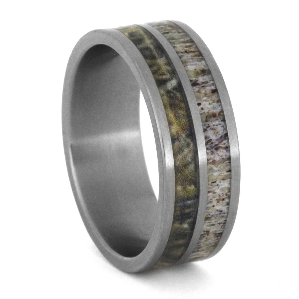 Camo Wedding Ring With Deer Antler Inlay 3 Camo Wedding Ring With Deer Antler Inlay
