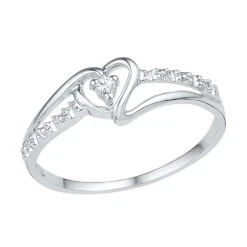 Diamond Heart Promise Ring, Silver Or White Gold