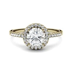 Charles & Colvard Moissanite Halo Engagement Ring In Yellow Gold