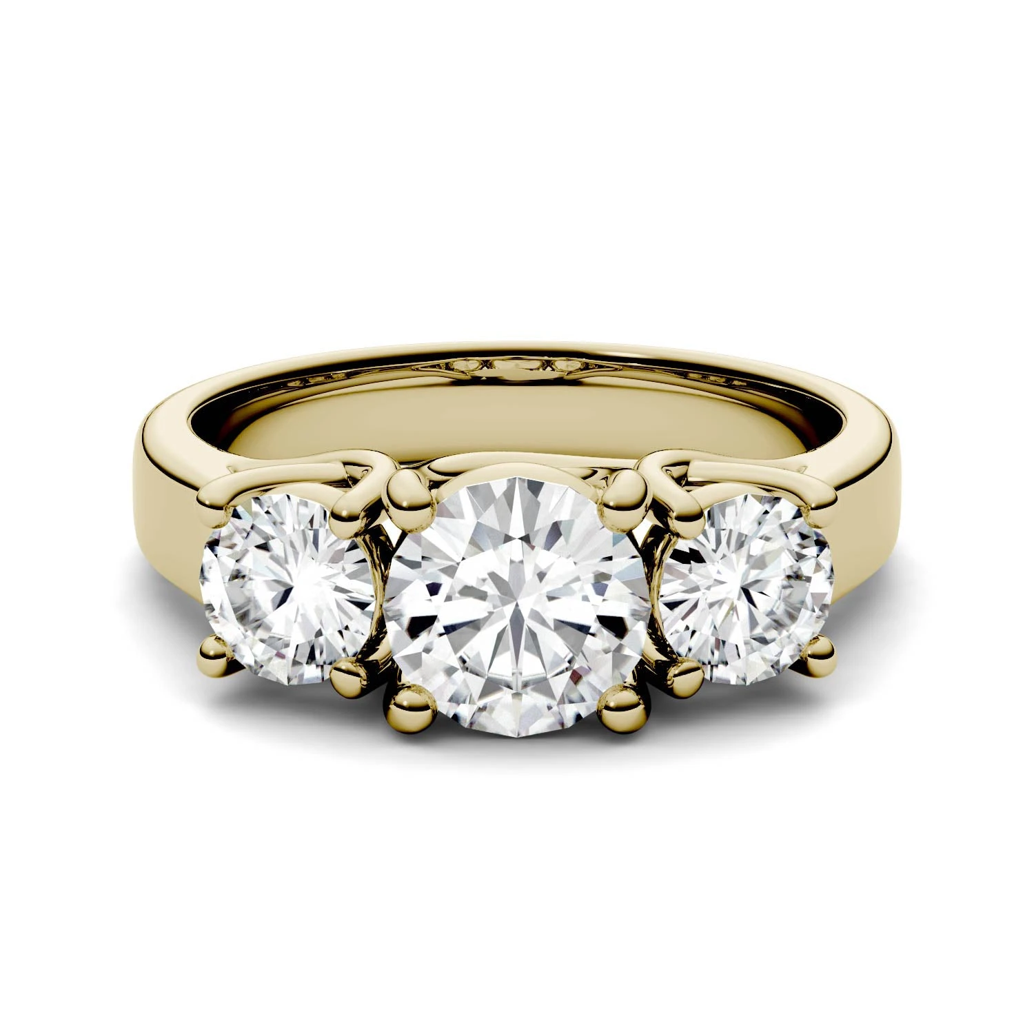 2 Carat TW Charles & Colvard Moissanite Three Stone Ring In Yellow Gold 4 2 Carat TW Charles & Colvard Moissanite Three Stone Ring In Yellow Gold - Image 2