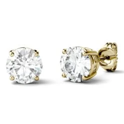 3 Carat TW Charles & Colvard Moissanite Stud Earrings In Yellow Gold -Johan Jewelry Shop 612704.B