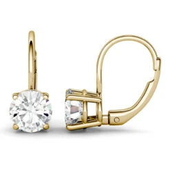 2 CT TW Leverback Charles & Colvard Moissanite Earrings In Yellow Gold