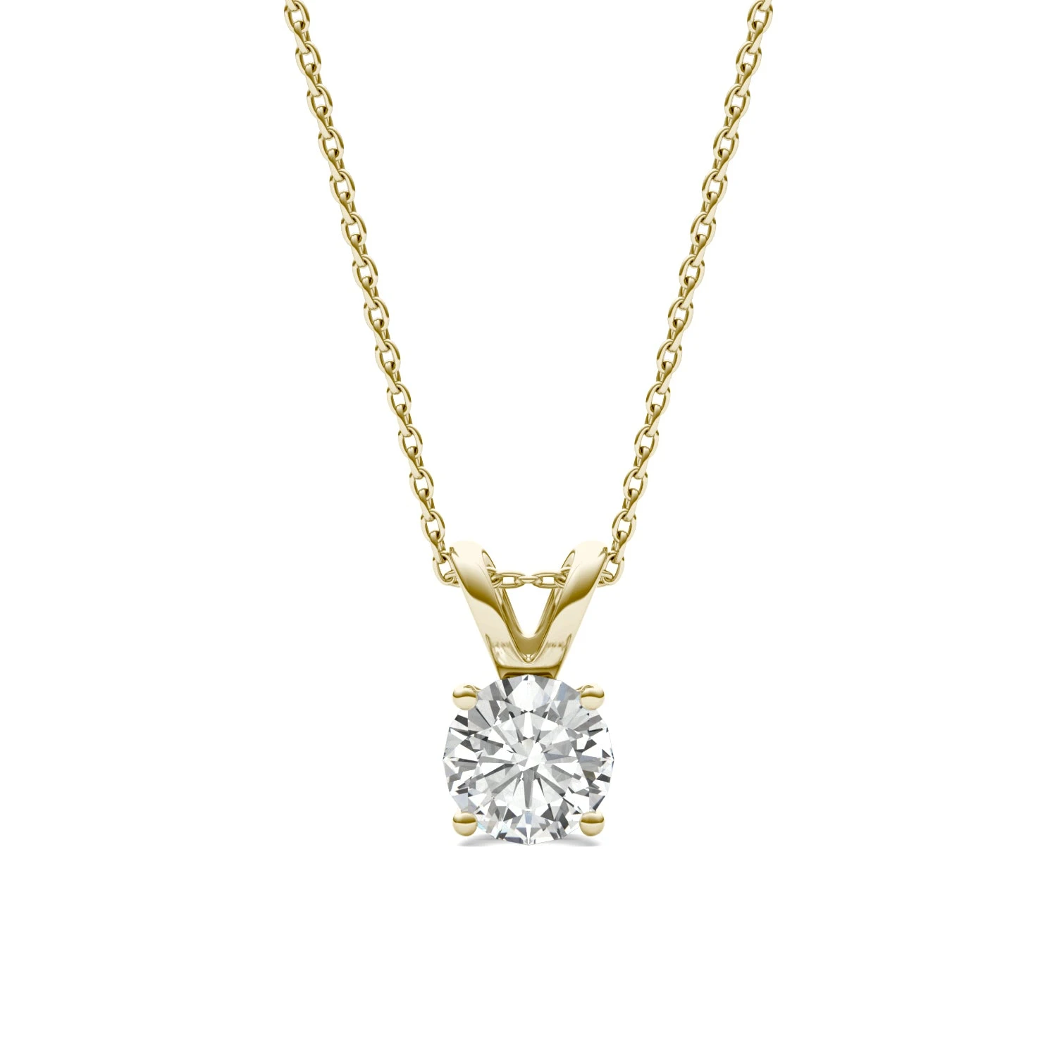 Yellow Gold Solitaire Moissanite Necklace By Charles & Colvard 3 Yellow Gold Solitaire Moissanite Necklace By Charles & Colvard