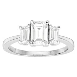 Charles & Colvard Moissanite Emerald Cut Three Stone Ring In White Gold -Johan Jewelry Shop 612941.1