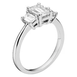 Charles & Colvard Moissanite Emerald Cut Three Stone Ring In White Gold -Johan Jewelry Shop 612941.A