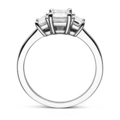 Charles & Colvard Moissanite Emerald Cut Three Stone Ring In White Gold -Johan Jewelry Shop 612941.B