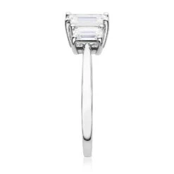 Charles & Colvard Moissanite Emerald Cut Three Stone Ring In White Gold -Johan Jewelry Shop 612941.D
