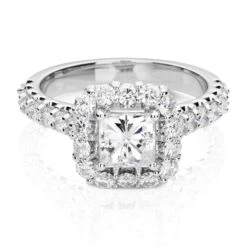 Charles & Colvard Moissanite Square Halo Ring In White Gold