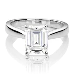 Charles & Colvard Moissanite Emerald Cut Solitaire Engagement Ring In White Gold