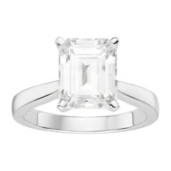 Charles & Colvard Moissanite Emerald Cut Solitaire Ring In White Gold 11 Charles & Colvard Moissanite Emerald Cut Solitaire Ring In White Gold -Johan Jewelry Shop 612946.A