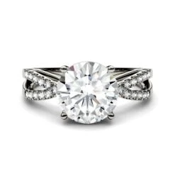Charles & Colvard Moissanite Split Shank Ring In White Gold