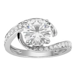 Charles & Colvard Moissanite Bypass Solitaire Ring In White Gold