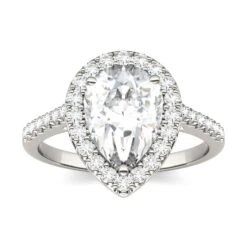 Charles & Colvard 2.1 Ct Pear Moissanite Halo In White Gold Band