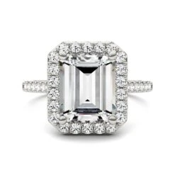 Charles & Colvard Emerald Cut Moissanite Halo Ring In White Gold -Johan Jewelry Shop 621298 4a 201807020000