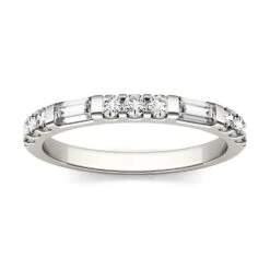 White Gold Stacker Ring By Charles & Colvard With Baguette Moissanites