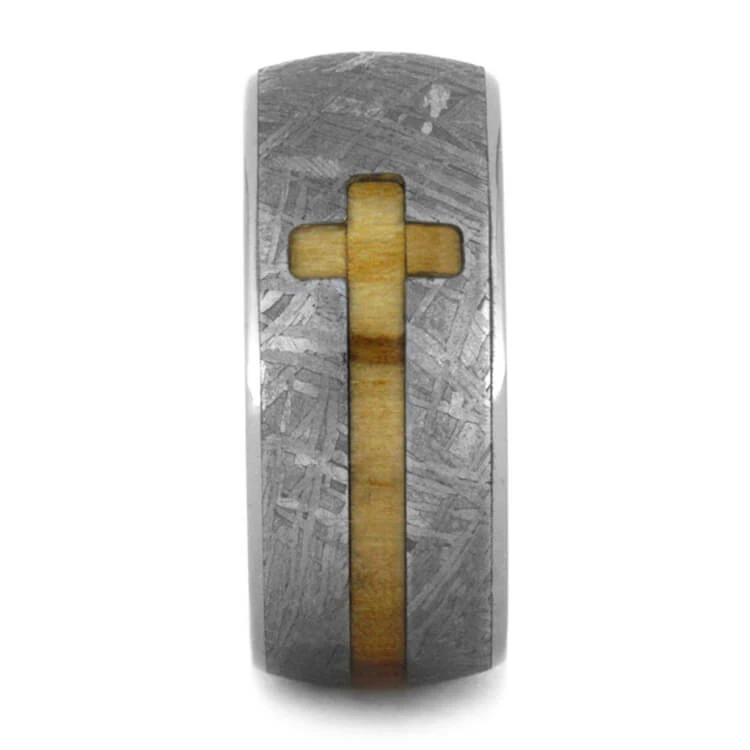 Olive Wood Cross Ring, Gibeon Meteorite Ring In Titanium 4 Olive Wood Cross Ring, Gibeon Meteorite Ring In Titanium - Image 2