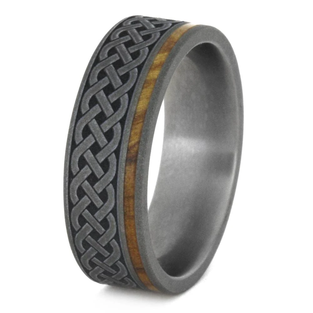 Men's Wood Wedding Band With Celtic Engraving 6 Men's Wood Wedding Band With Celtic Engraving - Image 4