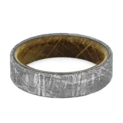 Meteorite Men's Wedding Band With Whiskey Barrel Wood Sleeve -Johan Jewelry Shop 6mm Meteorite Overlay 3622 4