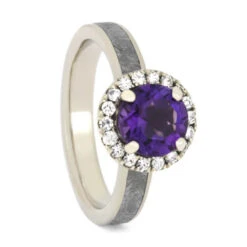 Amethyst Engagement Ring With Moissanite Halo & Meteorite -Johan Jewelry Shop 715c9ba1a7e9e6107785f75c85642ea0
