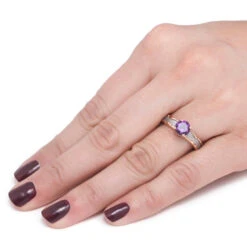 Amethyst Engagement Ring With Wavy Band Inlaid With Meteorite 15 Amethyst Engagement Ring With Wavy Band Inlaid With Meteorite -Johan Jewelry Shop 7432cefe1f0d067cac2d4909256c91eb