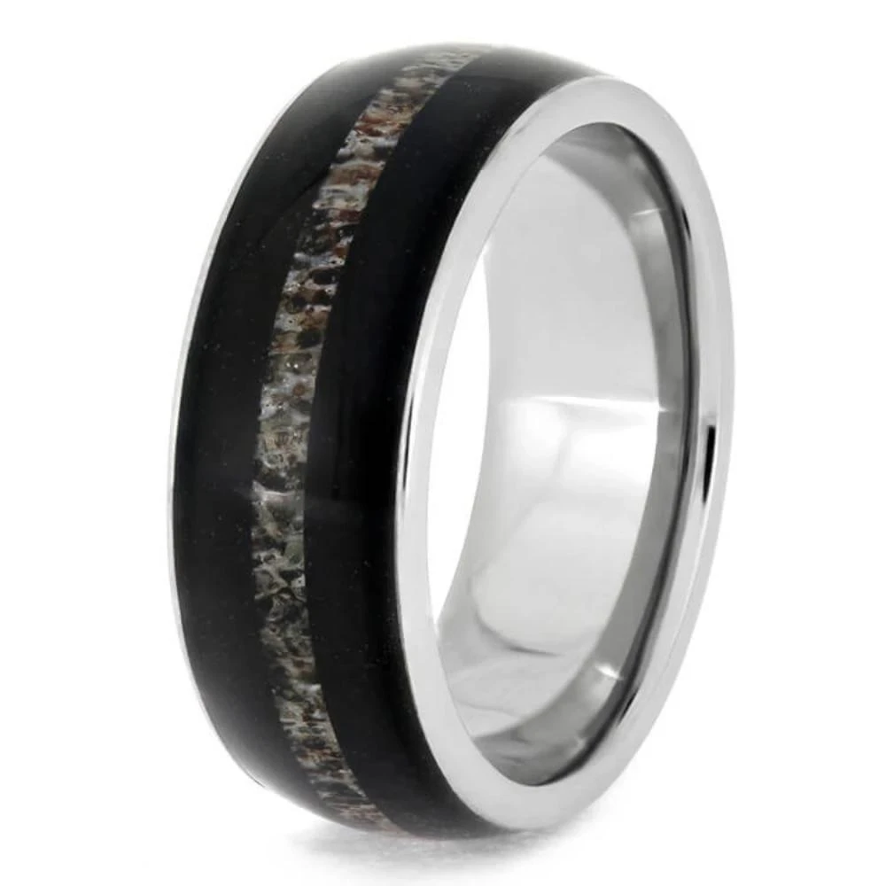 Masculine African Blackwood Ring With Antler Center Inlay 6 Masculine African Blackwood Ring With Antler Center Inlay - Image 4