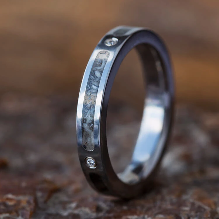 Diamond Women's Wedding Band With Deer Antler And Dinosaur Bone 3 Diamond Women's Wedding Band With Deer Antler And Dinosaur Bone
