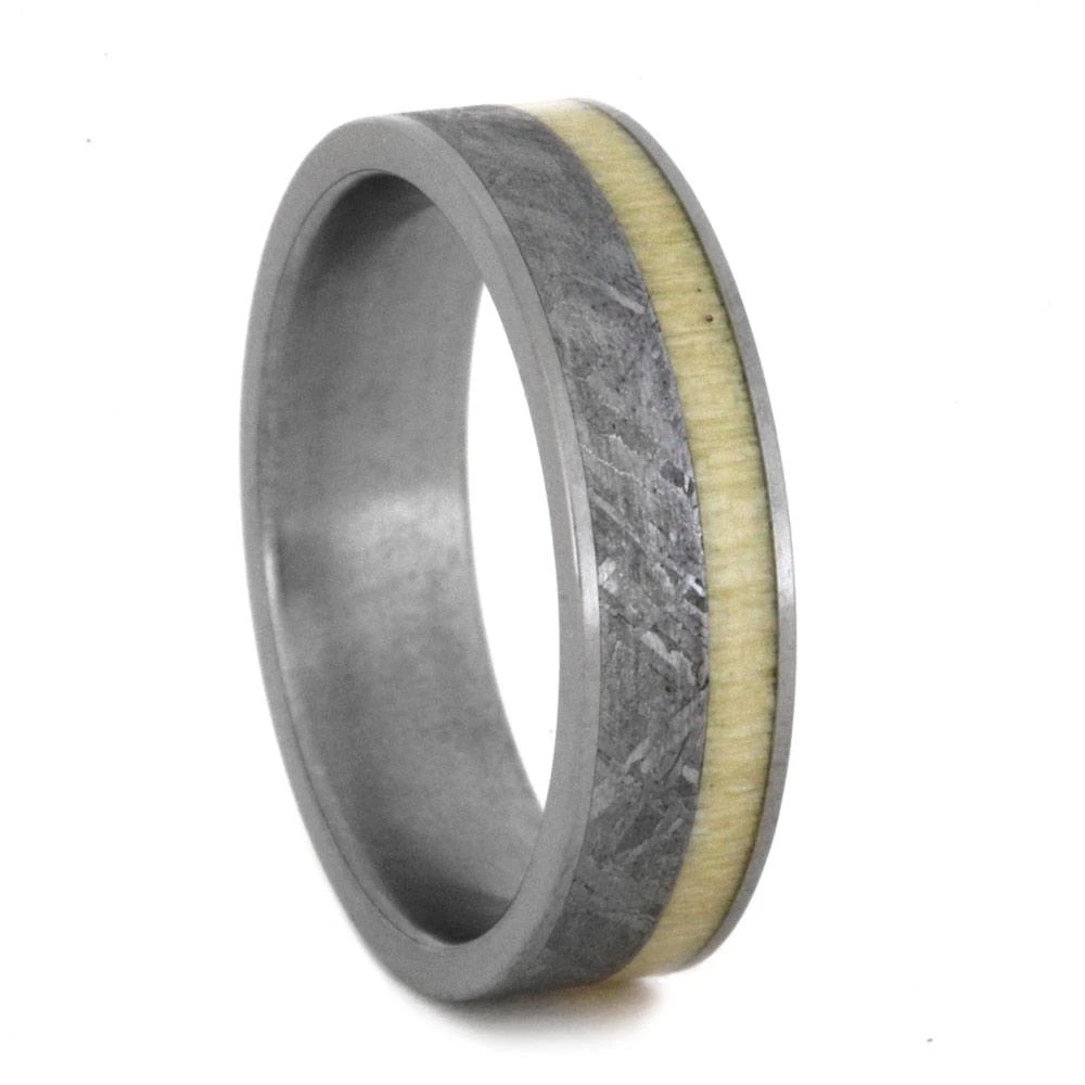 Meteorite Wedding Band With Holly Wood Inlay 3 Meteorite Wedding Band With Holly Wood Inlay