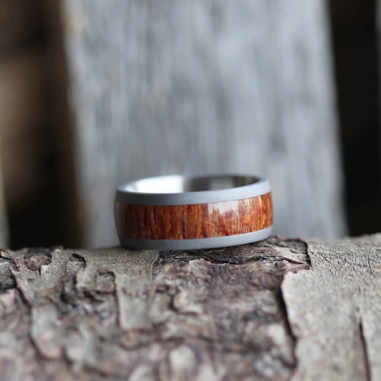 Leopard Wood Wedding Band, Sandblasted Titanium Ring 9 Leopard Wood Wedding Band, Sandblasted Titanium Ring - Image 7